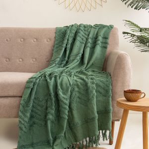 Luxury Green Tufted Bed Cotton Throw Blanket
